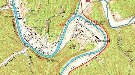 Qucksand Kentucky topographic map