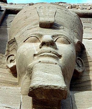 Bust of one of the four external seated statuesof Ramesses II at Abu Simbel