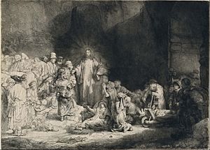 Rembrandt Harmensz. van Rijn - Christ with the Sick around Him, Receiving Little Children (The 'Hundred Guilder Print') - Google Art Project
