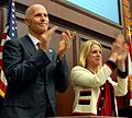 Rick Scott, Pam Bondi, and Dean Cannon celebate unanimous approval of legislation in the House (cropped)