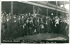 Rosalie Jones and her "suffrage army" in Newark, Delaware, February 20, 1913
