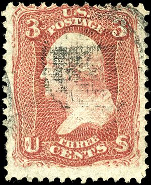 Stamp US 1867 3c F grill