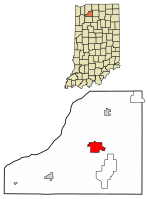Location of Knox in Starke County, Indiana.
