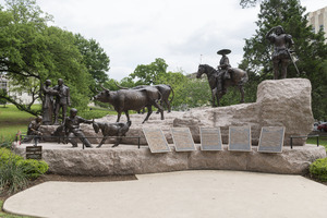 The Tejano Monument, a sculpture on the Texas Capitol Grounds that salutes Texas's first cowboys, Spanish "Tejanos" from Spain's New World empire, then Mexico, and then Texas, as well as other LCCN2014632478