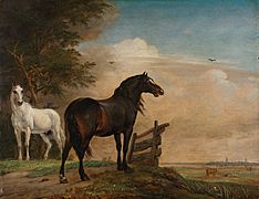 Twee paarden in de wei bij een hek Rijksmuseum SK-C-205