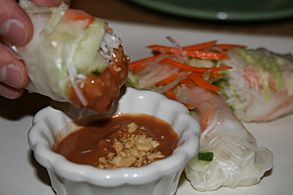 Viet soft rolls with a black bean dipping sauce