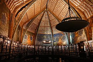 View of the north facing interior of the Oxford Union Library at night