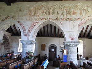 West Chiltington church arcade and frescoes