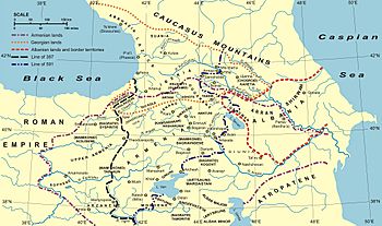 Borders of Arsacid kingdom Caucasian Albania (late 4th century) in the Sassanid empie