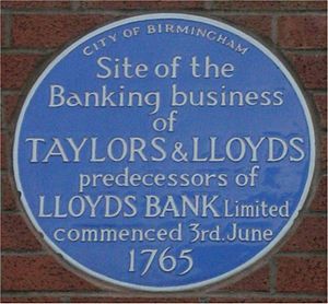 Blue plaque Taylors & Lloyds Bank