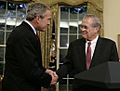 Bush and Rumsfeld shakes hands, November 8, 2006