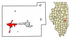 Location of Mattoon in Coles County, Illinois.