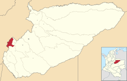 Location of the municipality and town of Chameza in the Casanare Department of Colombia