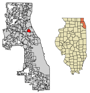 Location of Deerfield in Lake and Cook County, Illinois.