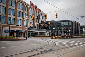 Detroit QLINE tracks near Little Caesars Arena