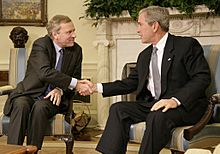 George W. Bush welcomes Jaap de Hoop Scheffer