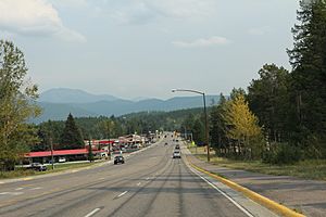 Looking east at Hungry Horse Montana on U.S. Route 2