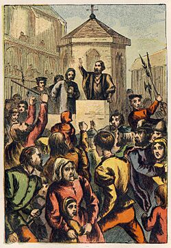 Joseph Martin Kronheim - Foxe's Book of Martyrs Plate VI - Bradford Appeasing the Riot at St. Paul's Cross