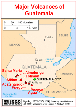 Map guatemala volcanoes