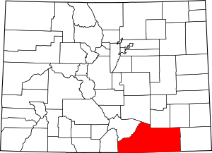 Map of Colorado highlighting Las Animas County