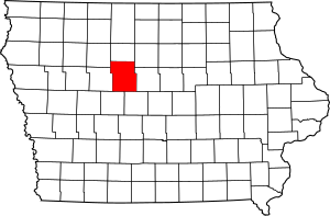 Map of Iowa highlighting Webster County