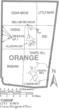 Map of Orange County North Carolina With Municipal and Township Labels