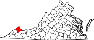 Map of Virginia highlighting Buchanan County