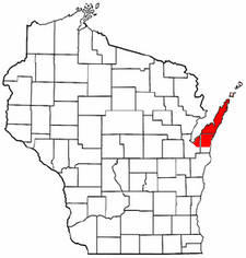Map of Wisconsin highlighting Door Peninsula