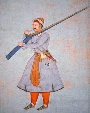 Officer of the Mughal Army, c.1585 (colour litho)