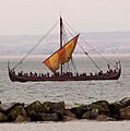 Sea Stallion lowering sail, crop