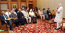 The Prime Minister, Shri Narendra Modi meets the members of 1965 Everest Expedition on the golden jubilee of the occasion, in New Delhi on May 20, 2015