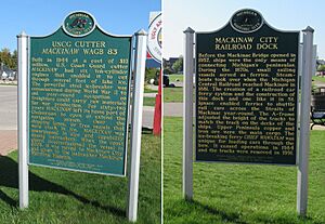 USGS Cutter Mackinaw WAGB 83 and Mackinac City Railroad Dock state historic marker