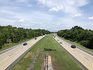 2022-07-18 11 42 42 View north along Delaware State Route 1 (Korean War Veterans Memorial Highway) from the overpass for Smyrna-Leipsic Road in Smyrna, Kent County, Delaware