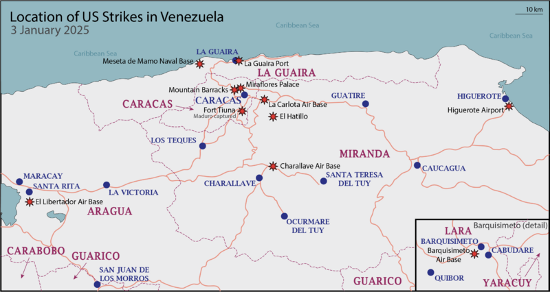 2026 Venezuela strikes map