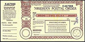 2 Naira Nigerian Postal Order 1987