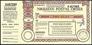 2 Naira Nigerian Postal Order 1987