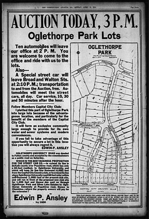 Ad in Atlanta Constitution, April 13, 1914, offering Oglethorpe Park lots for sale, today part of Brookhaven