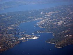 Aerial view of Keyport looking west from Port Orchard Bay