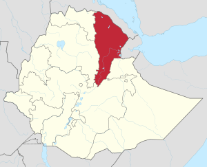 Map of Ethiopia showing Afar Region
