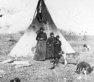 Beaver women and children in front of their tipi - NA-1440-6