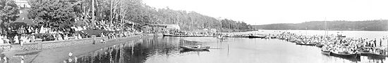 Boating on the North West Arm in front of the Waegwoltic Club, Halifax, Nova Scotia, Canada, ca. 1910