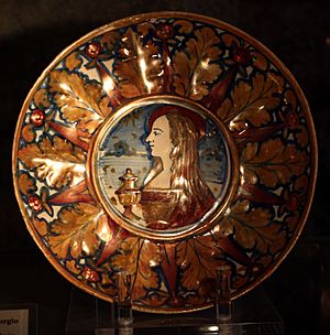 Bottega di maestro giorgio andreoli, coppa a rilievo con la maddalena, 1530-40 circa