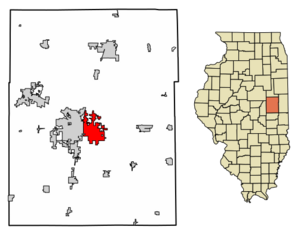 Location of Urbana in Champaign County, Illinois.