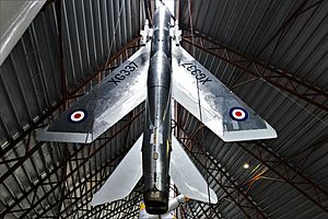 Cosford- Royal Air Force Museum- English Electric Lightning suspended from the ceiling (geograph 5765866)