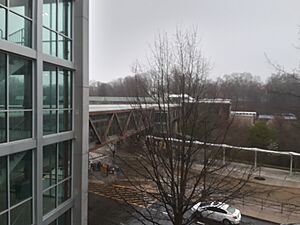 Covered walkway at Franconia-Springfield Metro Station seen from the parking garage