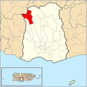 Location of barrio Guaraguao within the municipality of Ponce shown in red