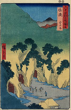 Hiroshige, Gold mine in Sado province, 1853