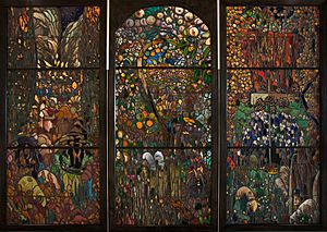 Joaquim Mir - Stained glass triptych- El Gorg Blau - Google Art Project