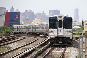 MTA LIRR train leaving Woodside