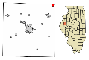 Location of Prairie City in McDonough County, Illinois.